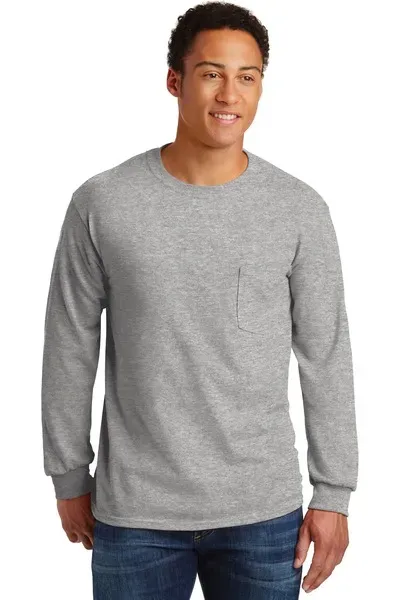 Gildan - Ultra Cotton 100% US Cotton Long Sleeve T-Shirt with Pocket. 2410