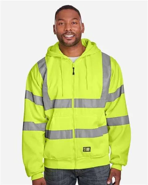 Men's Tall Hi-Vis Class 3 Lined Full-Zip Hooded Sweatshirt - HVF021T