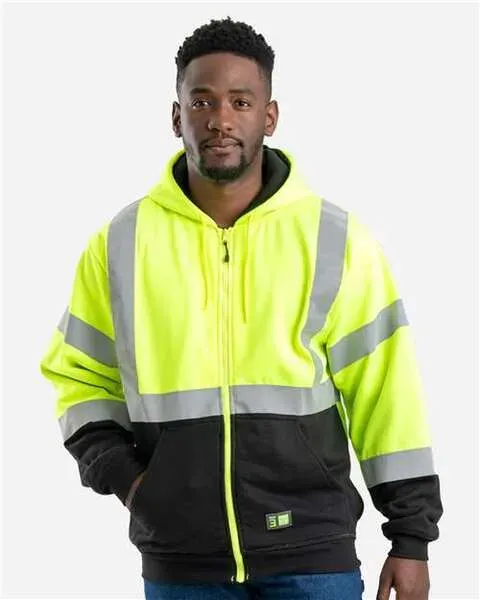 Men's Hi-Vis Class 3 Color Block Full-Zip Hooded Sweatshirt - HVF023